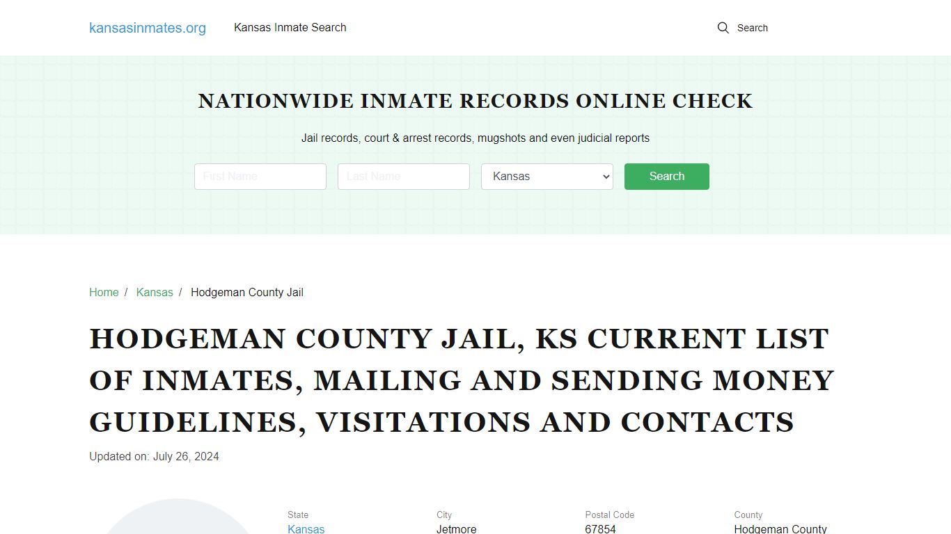 Hodgeman County Jail, KS: Offender Locator, Visitation & Contact Info